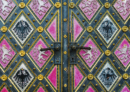door to the Basilica of St Peter and St Paul in Vysehrad in Prague.Established in the year 1070-1080の写真素材