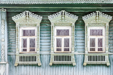 old window of the Russian wooden houseの写真素材