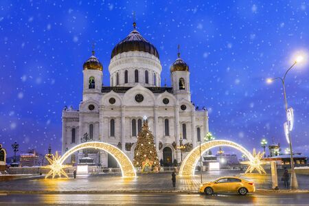Christmas in Moscow. Cathedral of Christ the Saviorの写真素材
