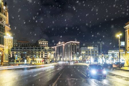 Winter Moscow street. View of the State Duma of the Russian Federationの写真素材