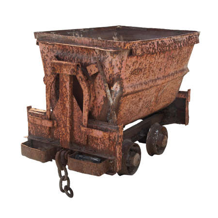old rusty minecart (mine cart) isolated on a white backgroundの写真素材