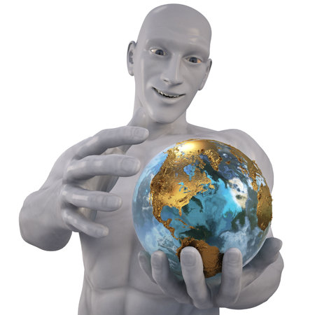 man holding a globe. の写真素材