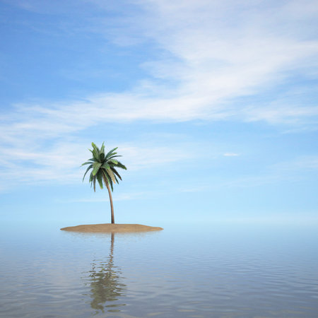 palm tree on a small uninhabited island. 3d image.の写真素材