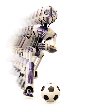 robot dribbles the ball quickly, leaving behind a trail.の写真素材