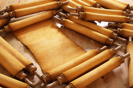Ancient antique scrolls on the table
