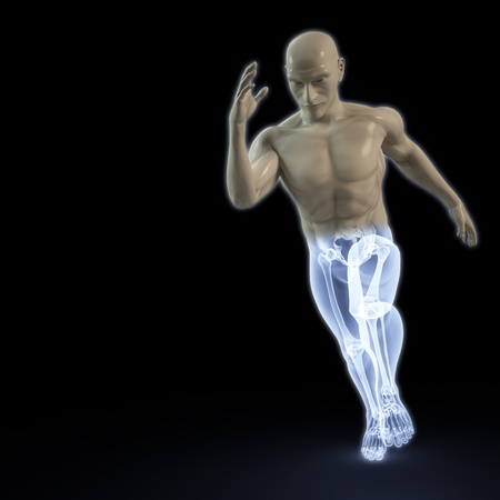 the body of a man running under the X-rays. isolated on black.の写真素材