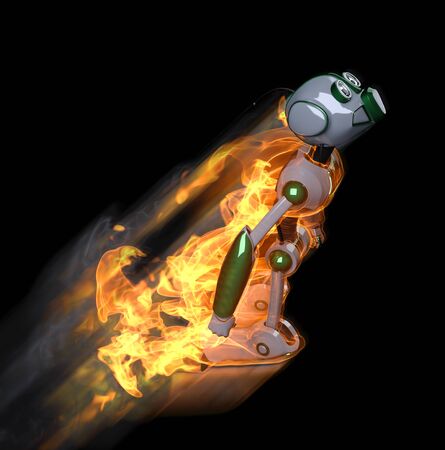fast flying robot on fireの写真素材