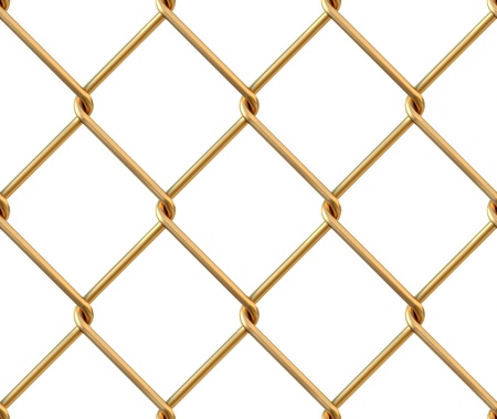 Seamless chainlink fence from gold. isolated on white.の写真素材