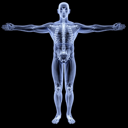 male body under X-rays. isolated on black