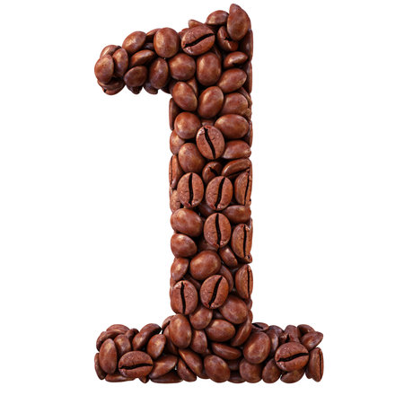 number from coffee beans. isolated on white.