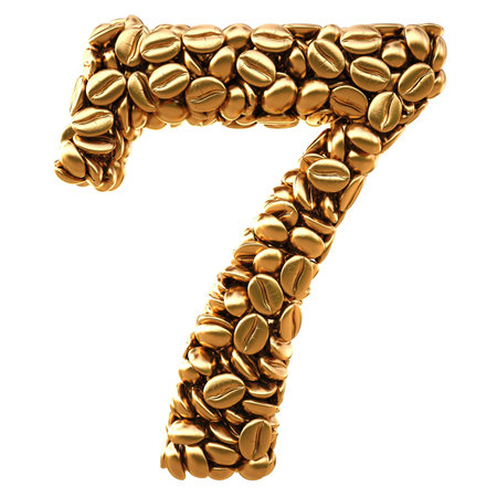 number from gold coffee beans. isolated on white.