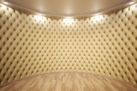 luxurious interior with leather walls and wooden parquet.の写真素材