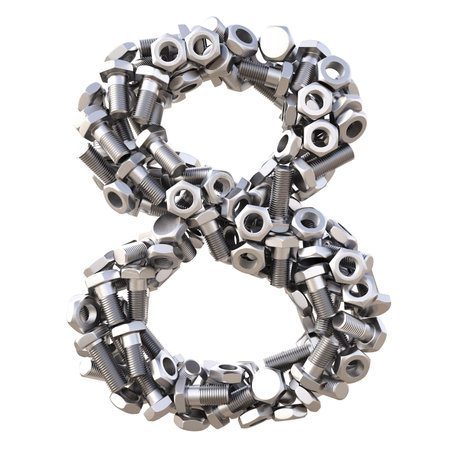 number from nuts and bolts. isolated on white.