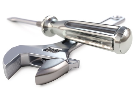 wrench and screwdriver. Isolated on white.の写真素材