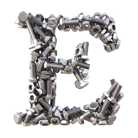 Alphabet from nuts and bolts. isolated on white.の写真素材