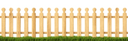 wooden fence in the grass. Isolated on white.の写真素材