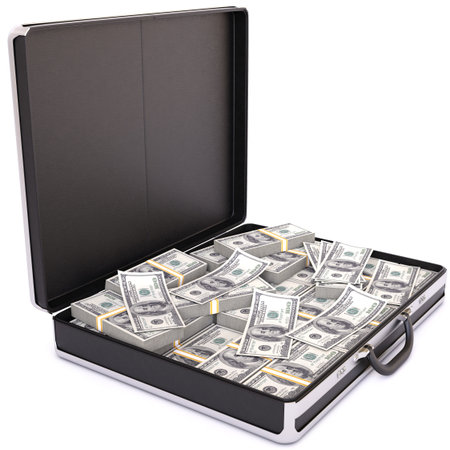 case full of dollar on white background