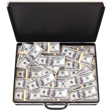 case full of dollar on white backgroundの写真素材
