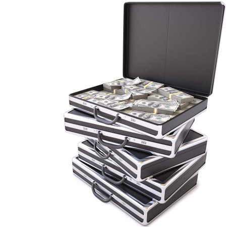 case full of dollar on white background
