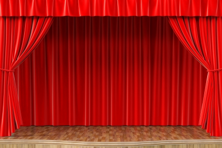 stage with open red curtainの写真素材
