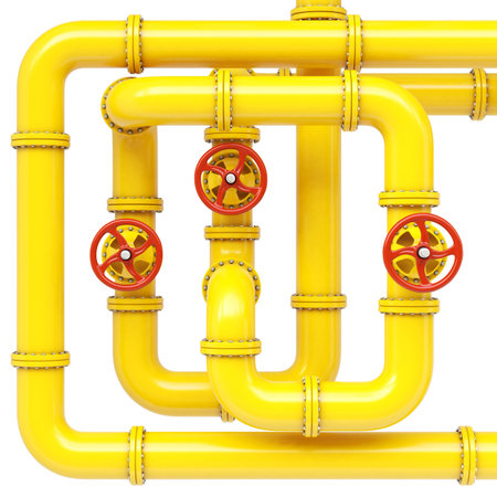 maze of gas pipes. Isolated on white.の写真素材