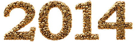 new 2014 year from gold coffee beans. isolated on white.