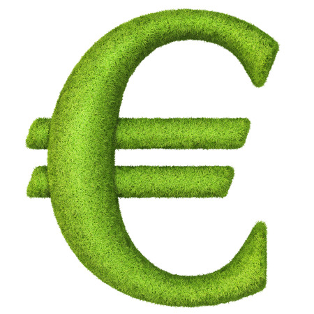 Euro sign made of green grass. Isolated on white .の写真素材