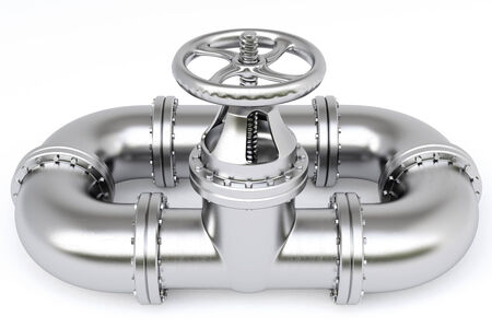 silver pipe with a tap. Isolated on white.の写真素材