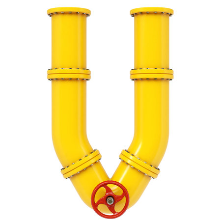 Alphabet V from gas pipes. Isolated on white background.の写真素材