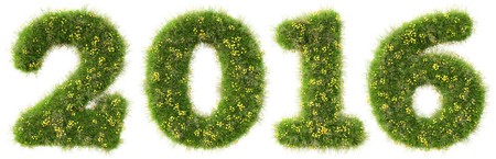 number 2016 from the green grass. isolated on white background.の写真素材