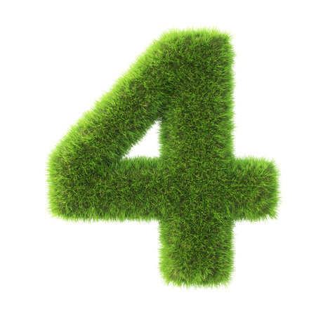 number made from green grass. isolated on white. 3D illustration.の写真素材