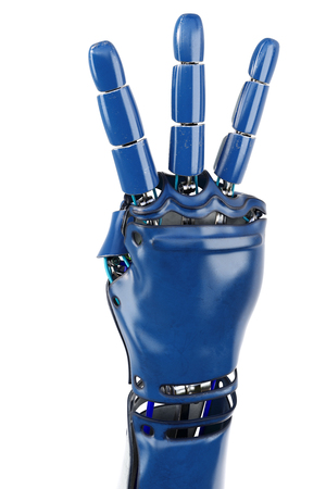Hand of robot showing numbers. Isolated on white background. 3D illustration.の写真素材