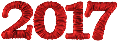 new 2017 year from red fabric. isolated on white. 3D illustration.の写真素材