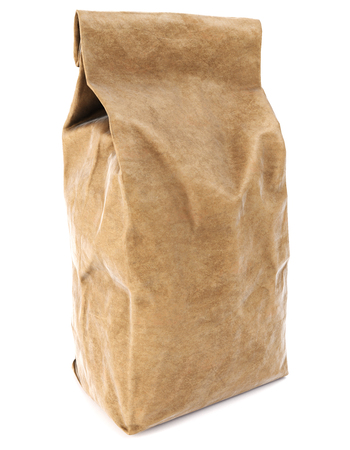 Brown paper food bag packaging. Paper packaging isolated on white background. 3d rendering.の写真素材