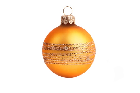 Beautiful shiny gold Christmas ball on white backgroundの写真素材