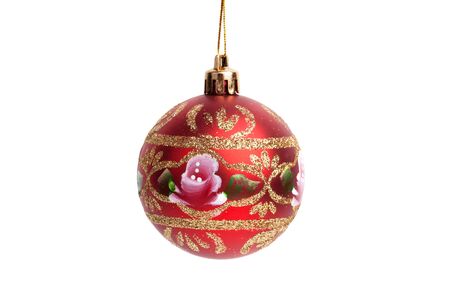 Beautiful Christmas toy - a ball with designs on a white backgroundの写真素材