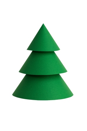 Beautiful green stylized Christmas tree made of paper on a white backgroundの写真素材