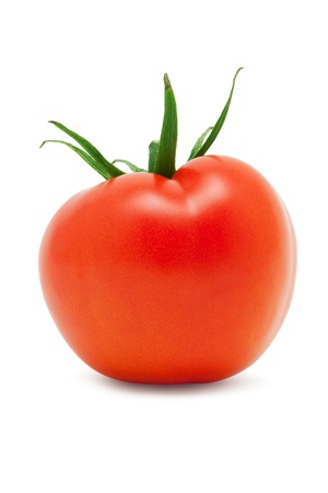 Small red ripe tomato on a white backgroundの写真素材