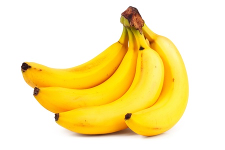 A bunch of ripe bananas on white backgroundの写真素材