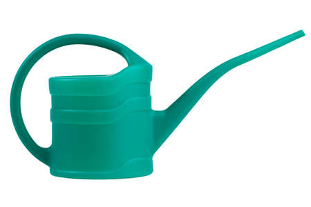 A large green garden watering can on a white backgroundの写真素材