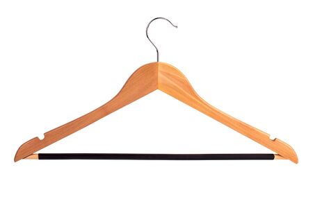 Wooden clothes hanger on a white backgroundの写真素材