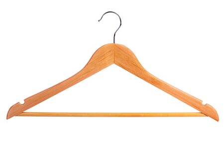 Free stylish wooden coat hanger on a white backgroundの写真素材