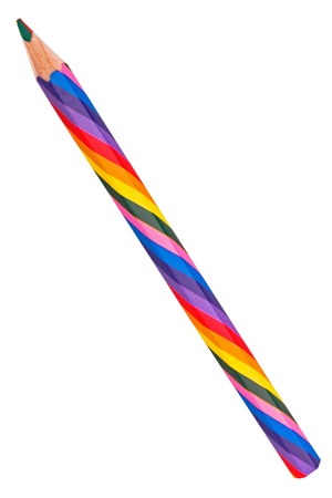 Multicolored striped sharpened pencil on a white backgroundの写真素材