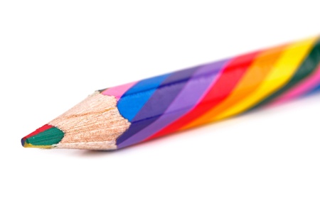 Beautiful multi-colored pencil close-up on white backgroundの写真素材