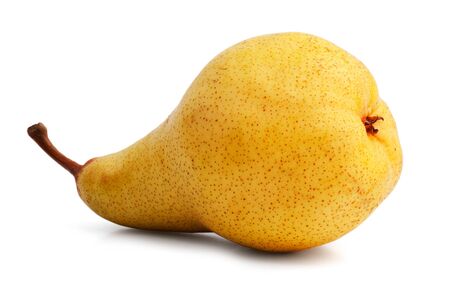 Pretty juicy ripe yellow pear on white backgroundの写真素材