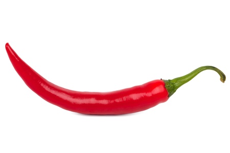 Beautiful ripe red chili peppers on white backgroundの写真素材