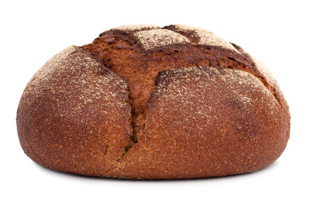 A delicious freshly baked rye bread ruddy on a white background