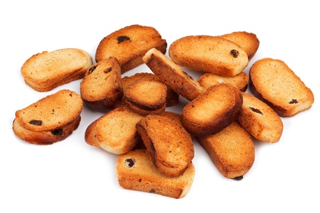 A few biscuits with raisins on a white backgroundの写真素材
