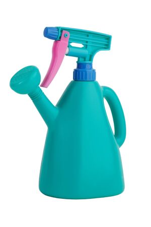 Universal green watering can with pulvirizatorom on a white backgroundの写真素材