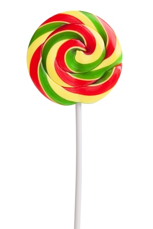 Appetizing lollipop red, yellow and green on a white backgroundの写真素材